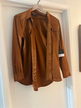 Simply Vera Vera Wang Satin Button-Up Blouse in Rust